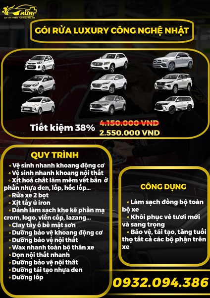 6. Gói rửa Luxury Công nghệ Nhật (Tiết kiệm 38% 4tr150K còn 2tr550K)