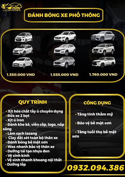 10. Đánh bóng xa phổ thông (1tr350-1tr155-1tr760K)