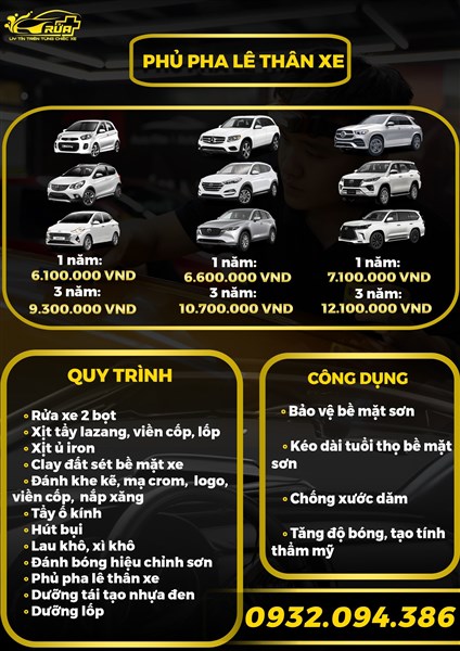 14. Phủ Pha lê thân xe (6tr100-12rt100K 1-3 năm)